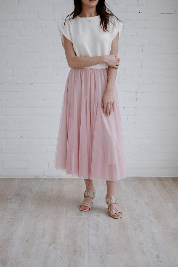 Dusty pink tulle midi skirt best sale