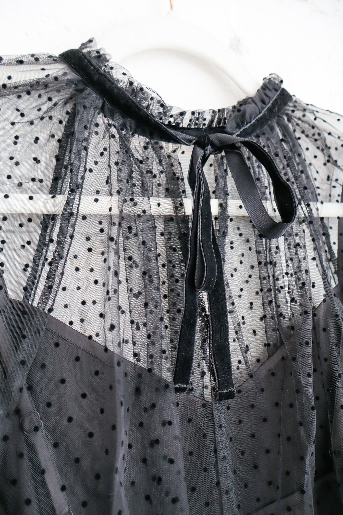 Black Sheer Polka Dot High Neck Mesh Top