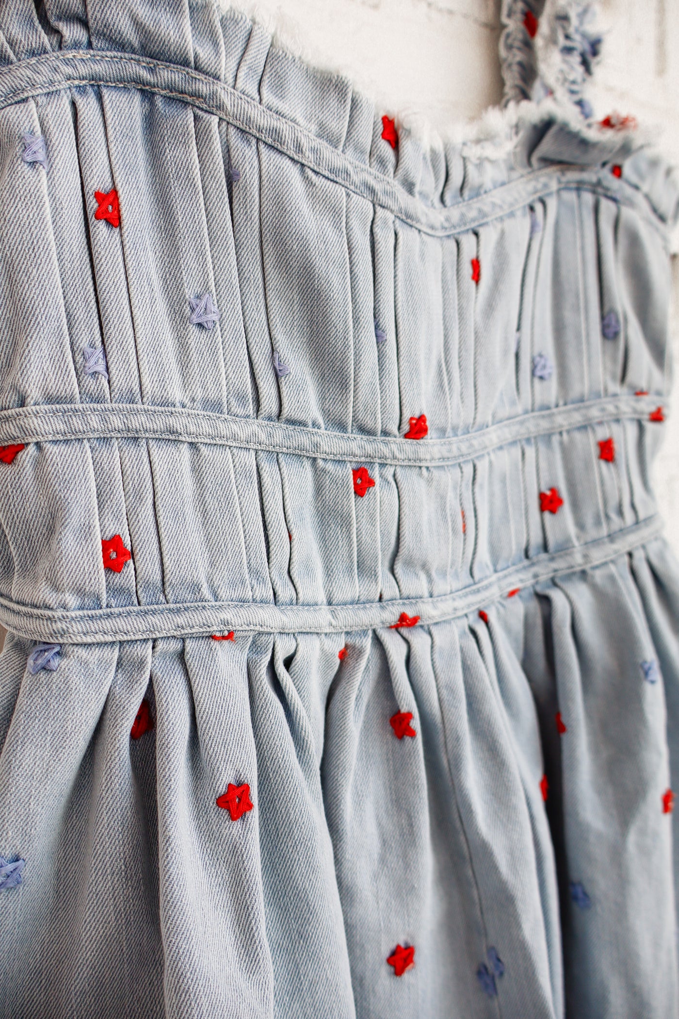Star Embossed Sleeveless Denim Romper