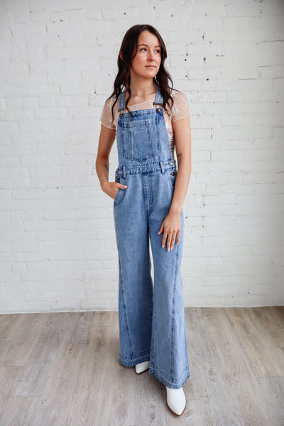 Wide-Leg Denim Overalls