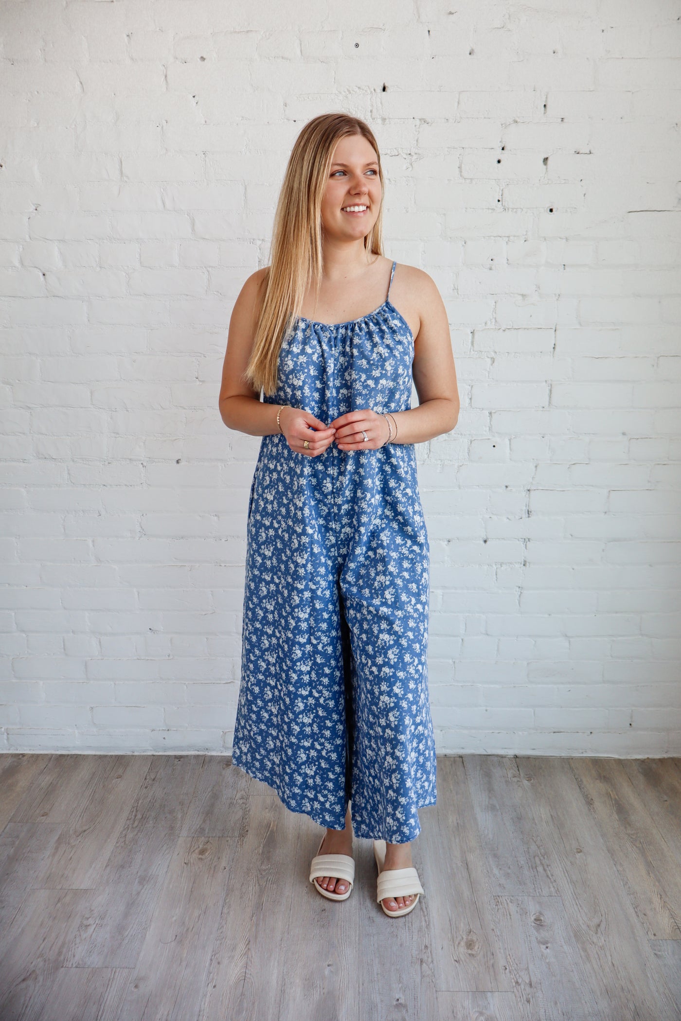 Floral Chambray Jumpsuit