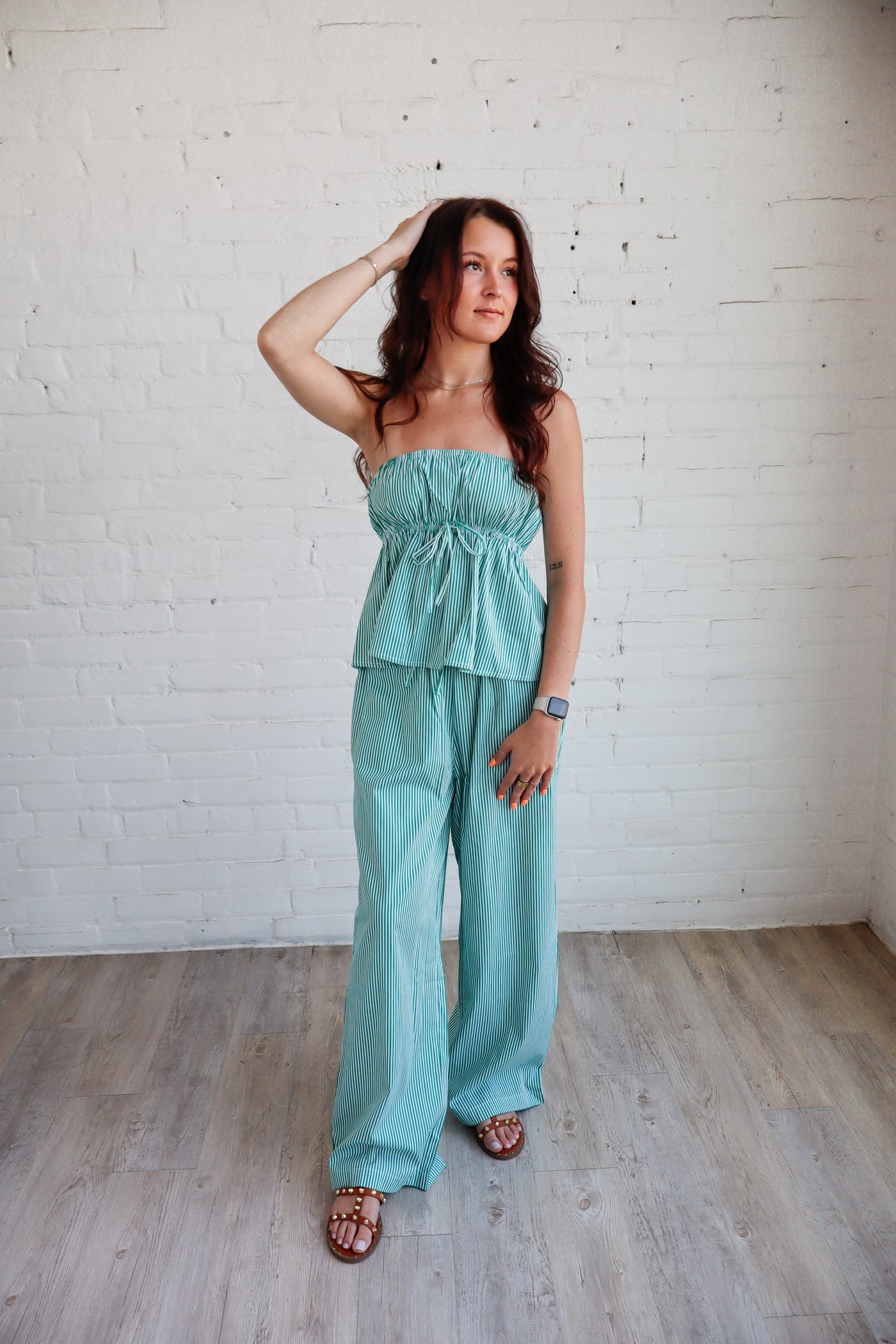 Striped Poplin Relaxed Wide Pants