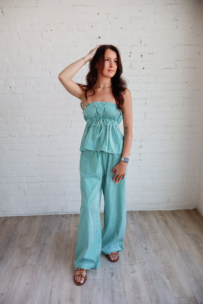 Striped Poplin Relaxed Wide Pants