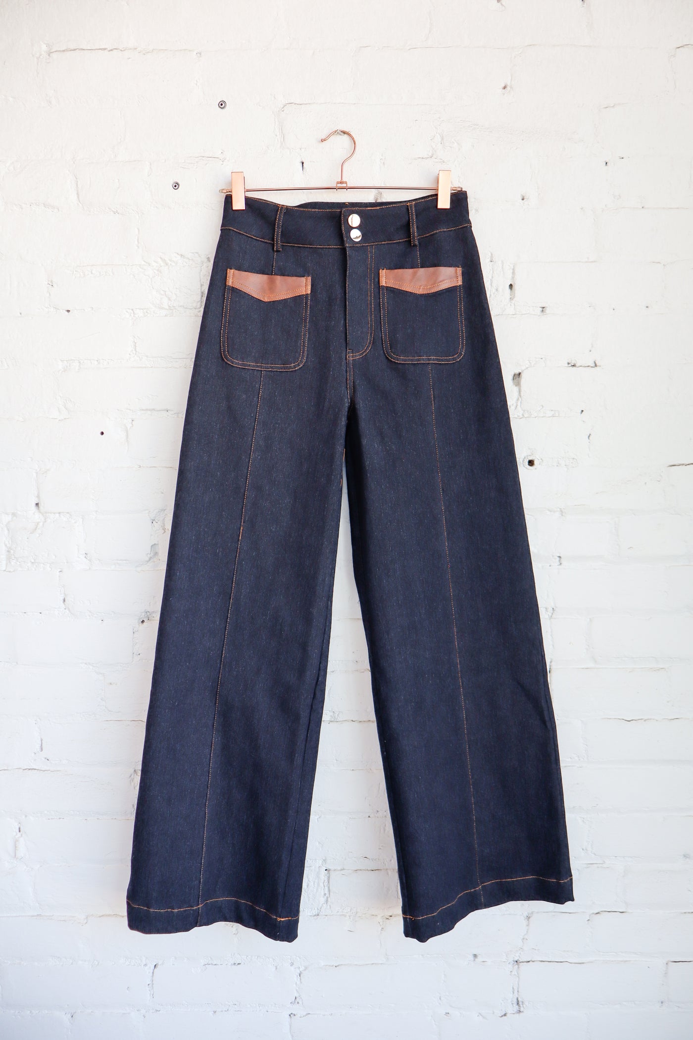 Denim Pants With Leather Accents