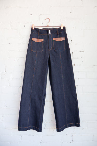 Denim Pants With Leather Accents