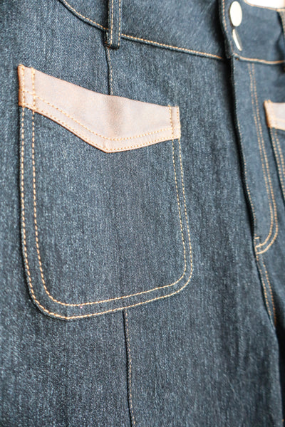 Denim Pants With Leather Accents