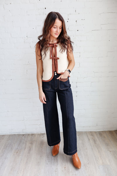 Denim Pants With Leather Accents