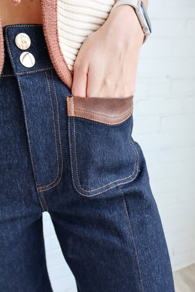 Denim Pants With Leather Accents