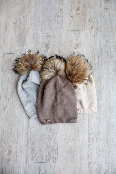 Fine Knit Fur Pom Beanie