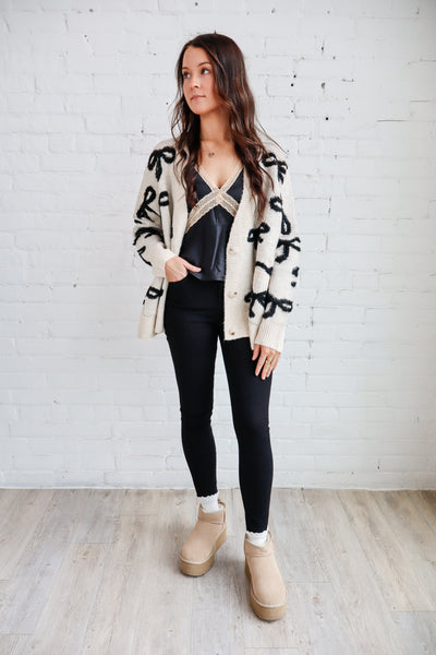 Tan & Black Bow Cardigan