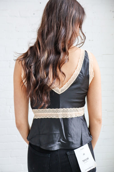 Satin Lace Trimmed V-Neck Cami