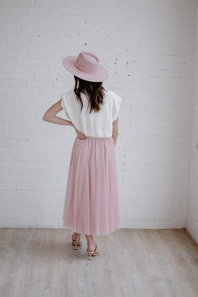 Dusty Pink Tulle Midi Skirt