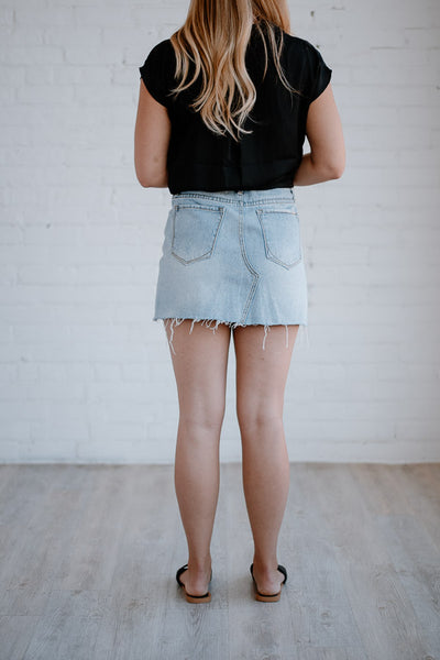 Raw Hem Distressed Denim Skirt